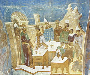Брачный пир. Дионисий, XV в. Музей фресок Дионисия.