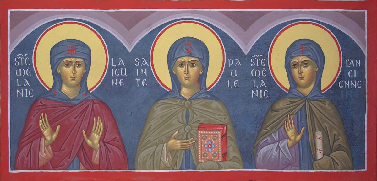 Свв. Мелания Младшая, Павла, Мелания Старшая. Добрынин С.(Я.)Н. Роспись Покровского женского монастыря Бюси. Франция. 2004 - 2007 годы.
