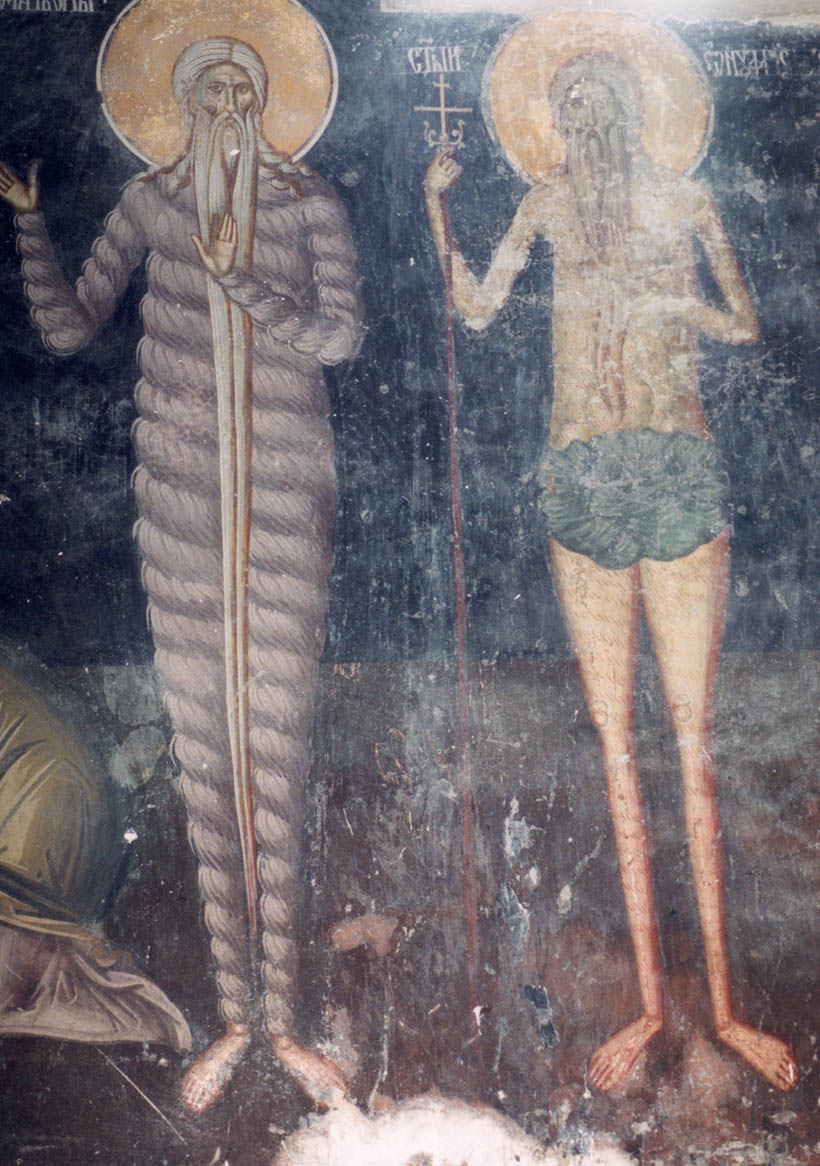 Прпп. Макарий и Онуфрий. Фреска. Сербия.