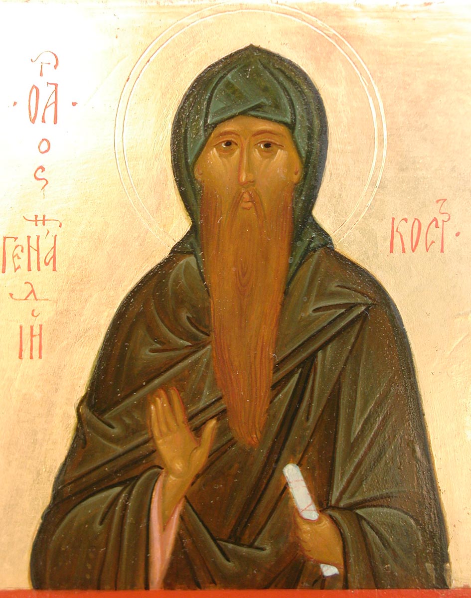 Одигитрия со свв. иконописцами на полях (фрагмент). Конюшевский А.В. (выпускник Иконописной школы 1998 года). Икона. Сергиев Посад. 1999 год. Дипломная работа. Собрание Иконописной школы.