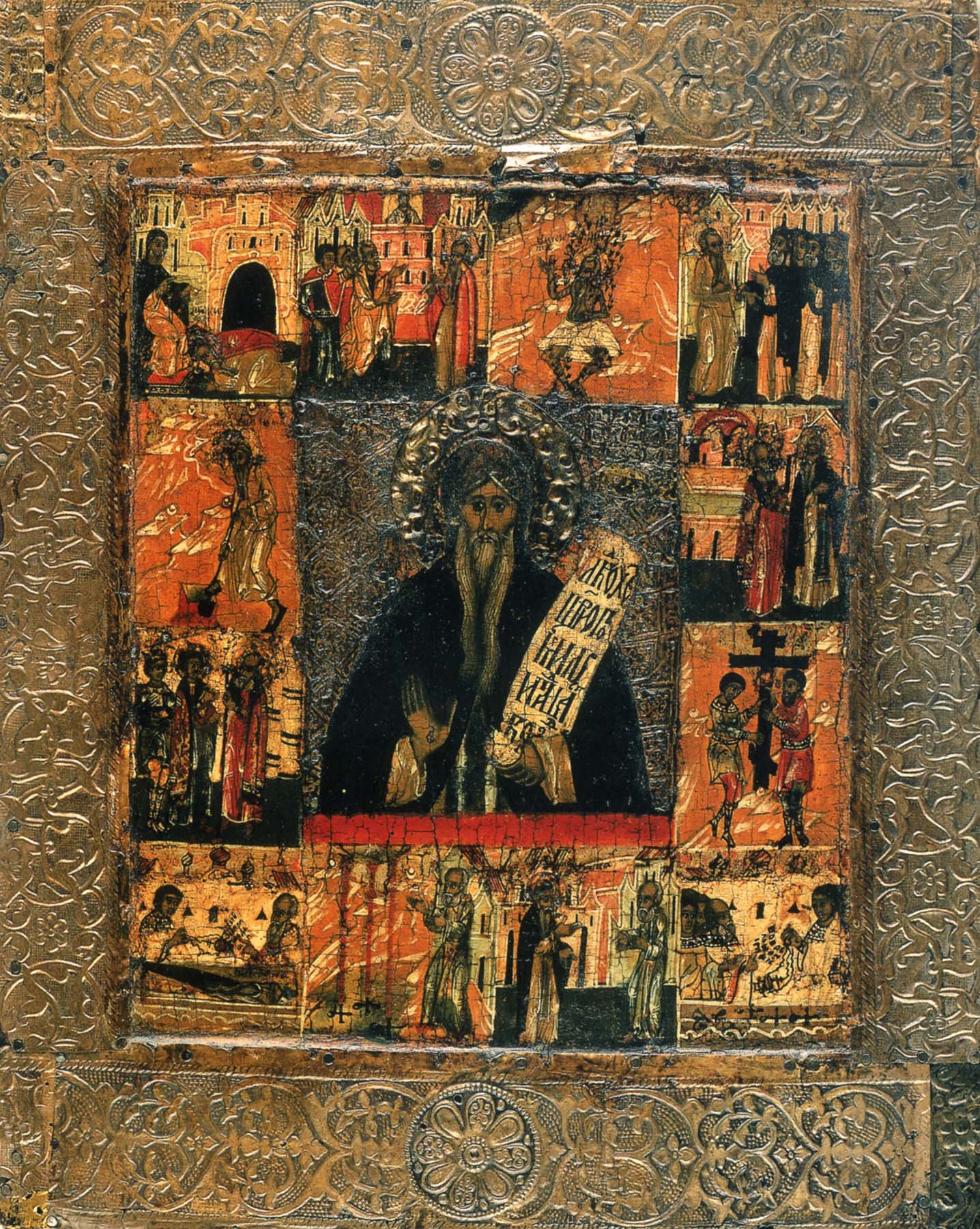 Прп. Никита с житием. Икона. Русь. XVII в. 31 х 26. Галерея Бренске. Мюнхен. Германия.