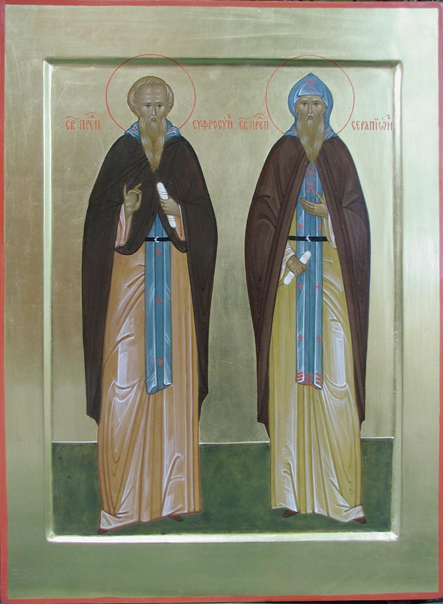 Прпп. Евфросин и Серапион Псковские. Узлова Л.С. (Иконописная школа). Икона. Сергиев Посад. 2004 год.
