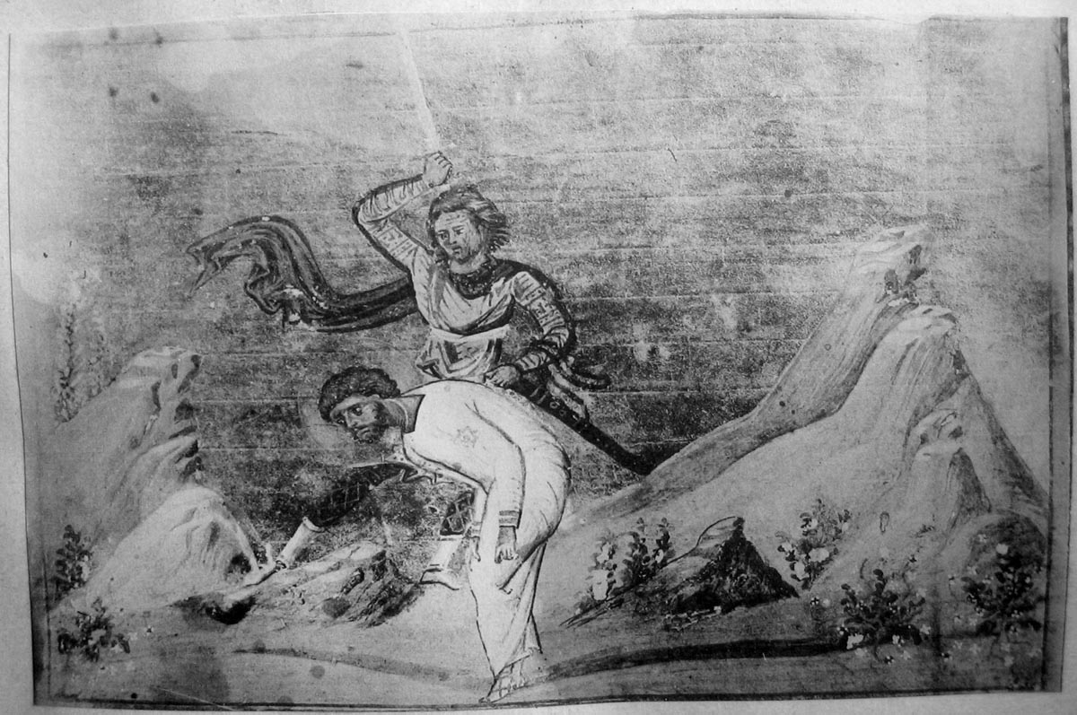 Сщмч. Корнут Никомидийский (Иконийский). Миниатюра Минология Василия II. Константинополь. 985 г. Ватиканская библиотека. Рим.