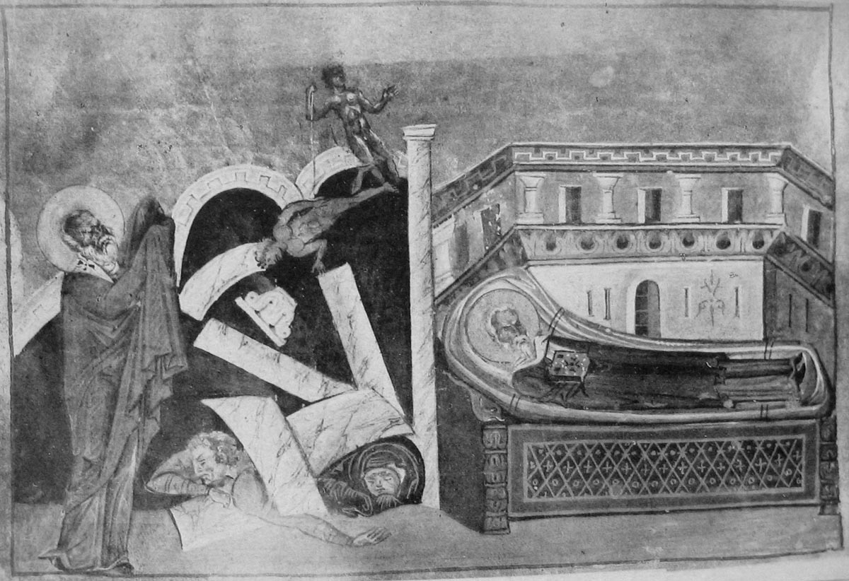Сщмч. Корнилий. Миниатюра Минология Василия II. Константинополь. 985 г. Ватиканская библиотека. Рим.