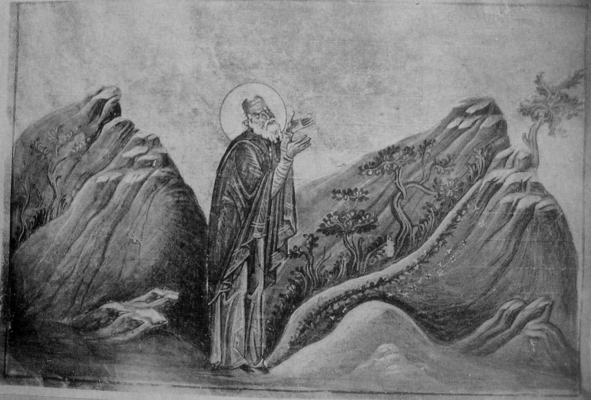 Прп. Иоанн Хозевит. Миниатюра Минология Василия II. Константинополь. 985 г. Ватиканская библиотека. Рим.
